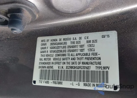 2015 Honda Cr-V Ex из США, поврежденный, VIN 3CZRM3H53FG701627